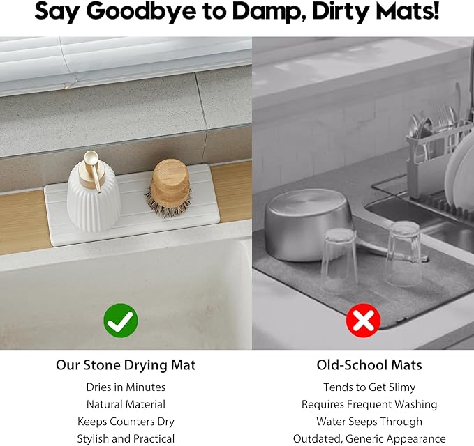 3 Pack Stone Dryin Tray, Water Absorbing Diatomite Stone Sink Mat for Kitchen & Bathroom Counter, Soap Dish Vanity Caddy,Sponge Holder Organizer, White - 2pcs of 4.5"x 3.5" and 1pc of 9"x 3.5"