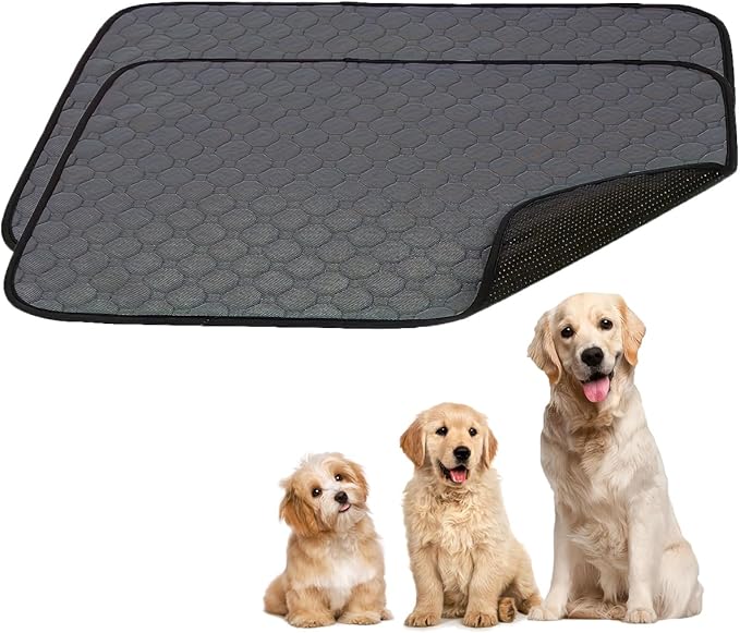 Washable Pee Pads for Dogs - 2-Pack Thick Heavy Absorbency Reusable Pee Pads Prevent Leakage Non-Slip, Waterproof Pet Training Pads for Puppy Playpen, Crate, Whelping Box, Potty Training, Grey