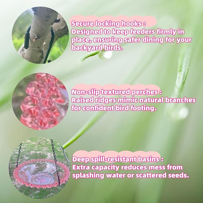 2 Pack Hanging Bird Baths Bowl Outdoor 15.8 Inch Metal Chains, Weather-Resistant Hanging Bird Feeder & Bath Tray for Garden Patio (Plastic, Blue & Pink)