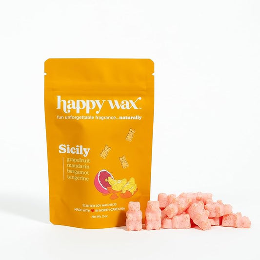 Happy Wax Sicily Scented Soy Wax Melts - Natural Strong Scented Summer, Infused with Essential Oils - Non Toxic & Pet Safe - (8 oz Pouch)