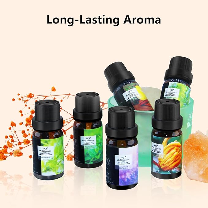 Fresh Essential Oils Set, 6x10ml Aromatherapy Oil Gift Kit for Diffuser, Fragrance, Humidifiers, Air Purifier- Tea Tree, Bergamot, Rosemary, Lavender, Lemon, Peppermint