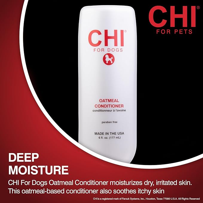 CHI for Dogs Oatmeal Conditioner - Best Moisturizing Formula for Dry Skin - Dog Conditioner with Soothing Ingredients - Paraben and Sulfate Free - pH Balanced - Made in USA, 6 Fl Oz
