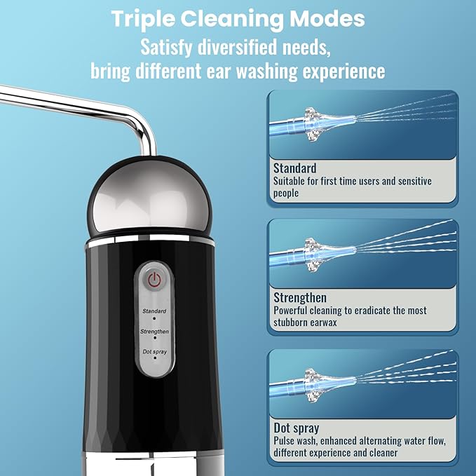 Ear Wax Removal, Electric Ear Irrigation Flushing System with Pulse Mode, Water Ear Cleaning Kit, Portable Ear Cleaner with Basin and Resuable Nozzles for Adults-Black