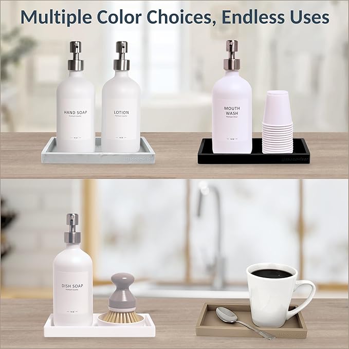 Countertop and Vanity Tray - Small 7.7” Silicone Tray for Soap Dispenser Bottles, Sponge Holder for Kitchen Sink Caddy Organizer, Bathroom Trays, Dish Soap Holder for Kitchen Counter, Keys