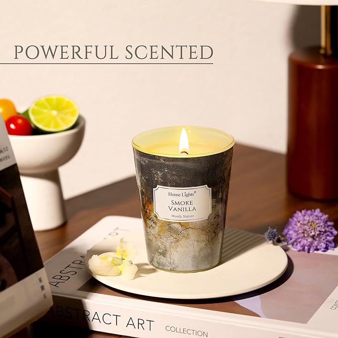 HomeLights Large jar Candle | 1-Wick Long-Lasting Scented Candles, 6.7oz Natural Soy Wax Candle for Home Scented, Industrial Chic Gifts for Women & Men, Smoke Vanilla