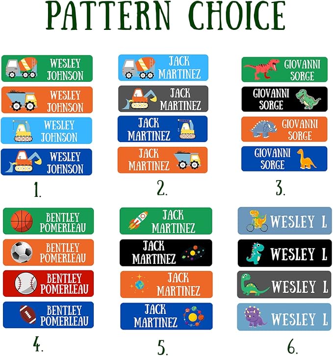 128 Custom Waterproof Dishwasher Safe Kid Name Labels for Daycare, School Supply, Baby Bottles, Lunch Boxes and Cups, Travel. Cute Personalized Design Name Stickers (Pattern 9)