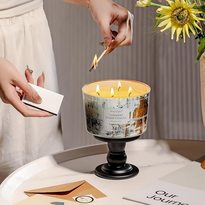 HomeLights Scented Candles for Women & Men, 18oz Candle Jars Aromatherapy 4-Wick Candle, Ideal for Industrial Chic Home Decor and Gifts, Cashmere Warm Vanilla