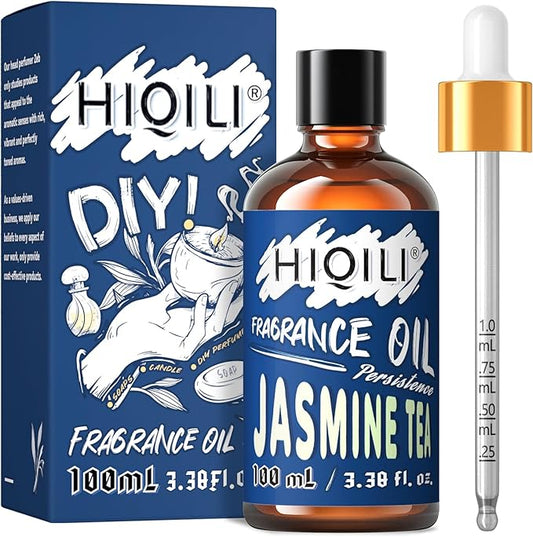 HIQILI Jasmine Tea Essential Oil 100ml - Fragrance Oil for Diffuser, Aromatherapy, Candle Scents for Candle Making, Soap Making - Floral Long Lasting Scent 3.38 Fl Oz