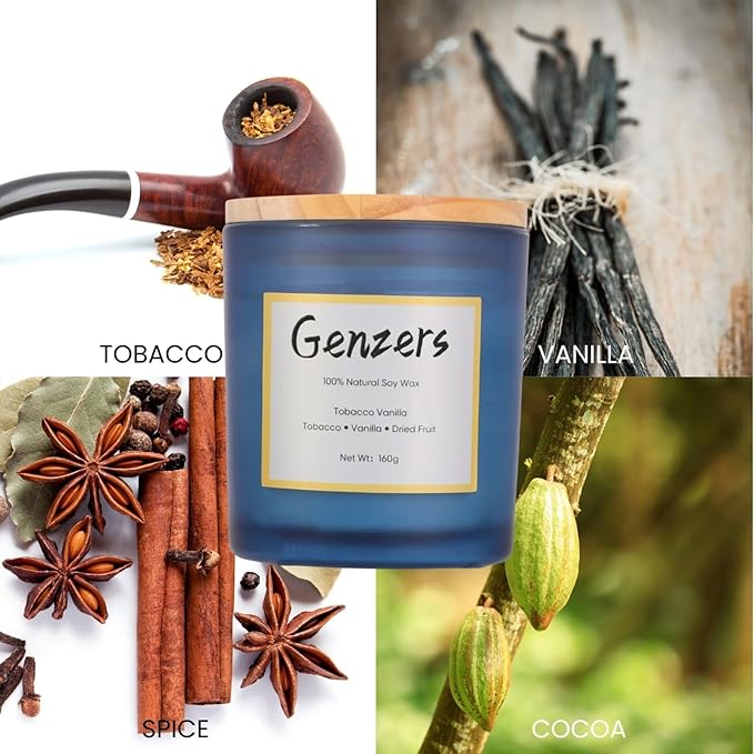 Tobacco Vanille Scented Candle,Crackling Wood Wick Candles Xmas Table Decorations,Aromatherapy Candle Gift for Men,Jar Candles Woody Soy Wax,Christmas Scented Candle Clean Burning