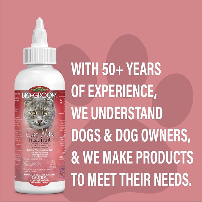 Bio-Groom Ear Mite Treatment - Dog Ear Infection Treatment, Cruelty-Free, Made in USA, Dog Ear Drops, Gentle Wax Remover, Ear Cleaner for Dogs and Cats - 4 fl oz 1-Pack