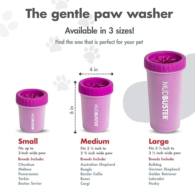 Dexas MudBuster Portable Dog Paw Washer/Paw Cleaner, Medium, Fuchsia