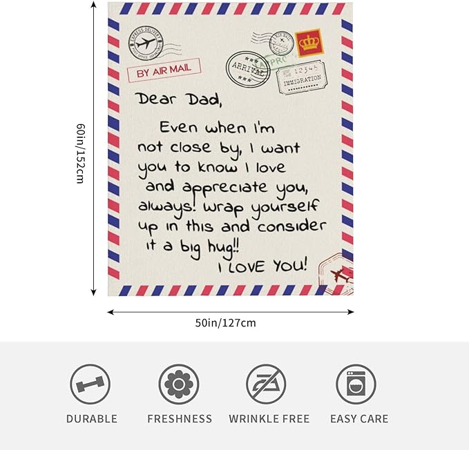 Gift for Dad from Daughter Son, Dear Dad Blanket for Father's Day, Throw Blankets Anniversary Birthday Super Soft Flannel Throw Blankets for Christmas Valentines Day for Bed Couch(50’’x60’’)