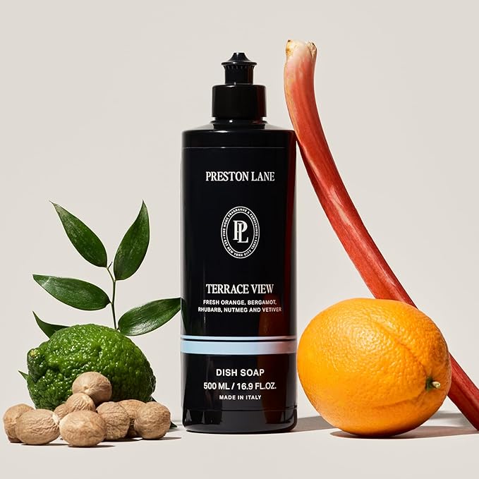 Preston Lane Luxury Dish Soap, Terrace View Scent – Plant-Powered Formula with Essential Oils | Tough on Grease, Gentle on Hands | Vegan, Cruelty-Free, Clean Ingredients