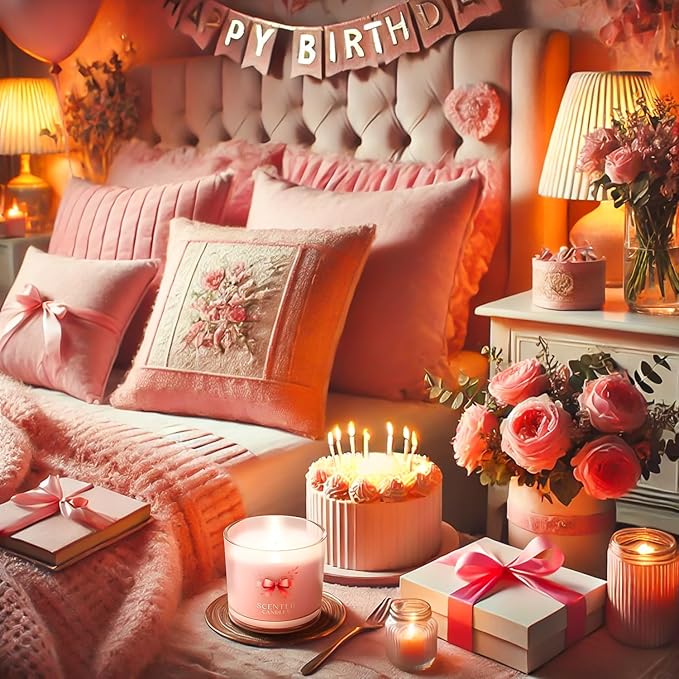 Birthday Candles, Scented Candles Gift Set for Stress Relief, 3 Votive Candles for Women and Men, Birthday Candle Gifts for Women (Pink + Purple + White, 7 oz)