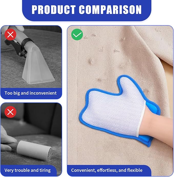 2PCS Pet Hair Removal Mitt, Dog Cat Hair Remover Gloves, Static Fur Grooming Cleaner Glove