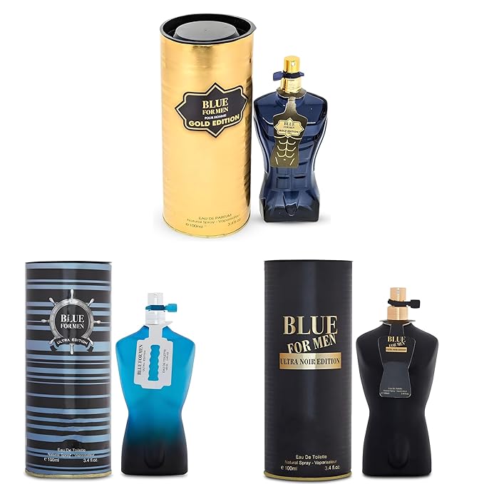 3Pack Men Cologne Blue for Men Series Eau De Parfume Spray with Woody Floral & Fruity Scent Perfume Gift Set Day to Night Luxury Fragrances