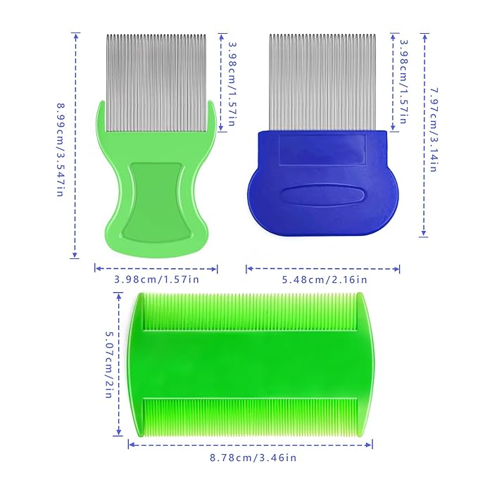 Lice Comb, 8 Pcs Flea Comb, Hair Double Sided Fine Tooth Combs, Removal Dandruff,with Metal Teeth,Stainless Steel Louse and Nit Combs for Head Lice Treatment