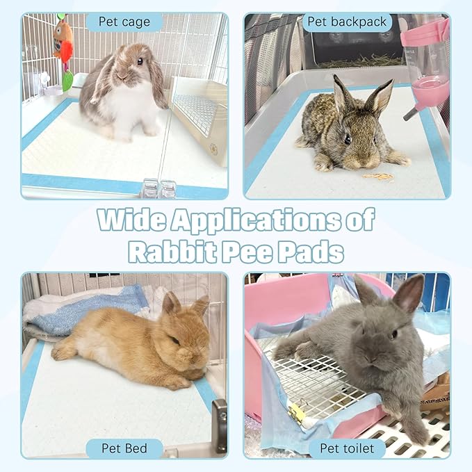 kathson 100PCS Rabbit Pee Pads 18"× 13" Disposable Cage Liners Super Absorbent Black Carbon Odor-Control Bunny Training Pad with Quick-Dry Surface for Bunny Guinea Pig Kitten Hedgehog Small Animals