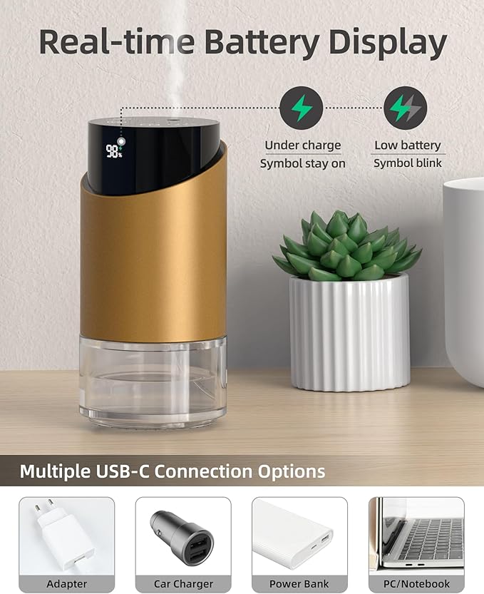 Waterless Essential Oil Diffuser Aromatherapy Scent Diffusers for Home Large Room, Bedroom, Car, Office, Desk, Battery Operated Mini Portable Air Freshener, 3 Countdown Timers & 3 Mist Levels