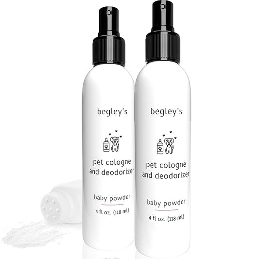 Begley's Pet Cologne and Deodorizer - Premium Essential Oil Dog Perfume Spray Long Lasting and Pet Odor Eliminator - Cat Perfume and Dog Cologne Spray - Baby Powder - 4 oz