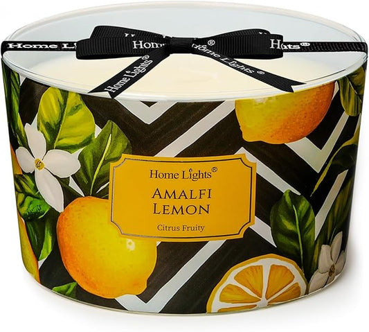HomeLights Large jar Candle | 4-Wick Long-Lasting Scented Candles, 18oz Natural Soy Wax Candle for Home Scented, Eclectic Mixed Styles Gifts for Women & Men, Amalfi Lemon