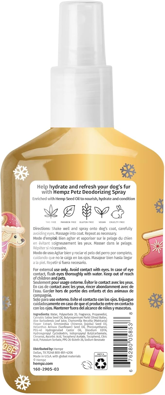 Hempz Petz, New Deodorizing Dog Spray, Frosted Vanilla Sugar Cookie, Pet Cologne, Limited Edition, 8.5 fl.oz.