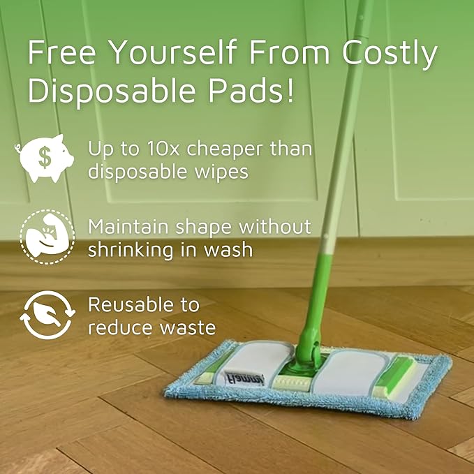 Reusable Washable Mop Pads for Swiffer Sweeper Mop, 2-Pack Microfiber Cleaning Cloths for Hard Floors, Baseboards, Wet and Dry Dusting