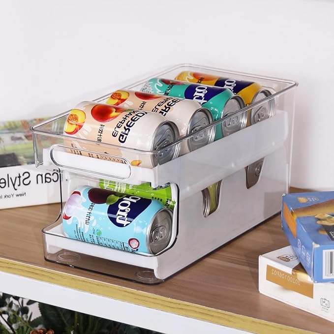 Soda Can Storage Organizer, Rolling Soda Can Dispenser for Refrigerator, Cabinet, Pantry, 2 Packs