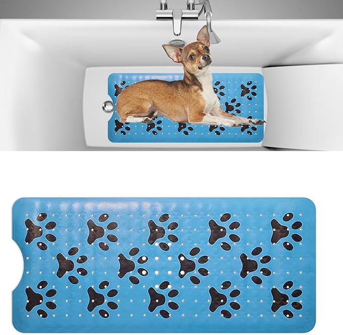 Dog Bath Mat for Tub -Non-Slip Bath Pad for Pet Dogs-Shower Non-Slip Mat Quick Drain Dog Shower Accessory pad Supplies 39.4x15.7 Inches (Blue)
