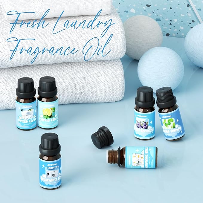 Laundry Collection Essential Oil Set, ARVIDSSON Natural Clean Fragrance Oil for Diffuser, Aromatherapy Oil Gift Set Includes Fresh Linen, Citrus Clean, Chamomile Bliss, Crisp Breeze, Minty