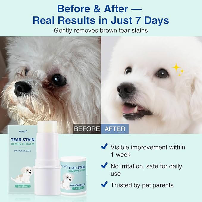 Tear Stain Remover Balm for Dogs & Cats – Vet-Recommended Natural Eye Stain Cleaner Stick, Gentle & Safe Formula – Removes Tear Stains & Prevents New Ones Pet Eye Cream Cleaner for Wrinkle, Face