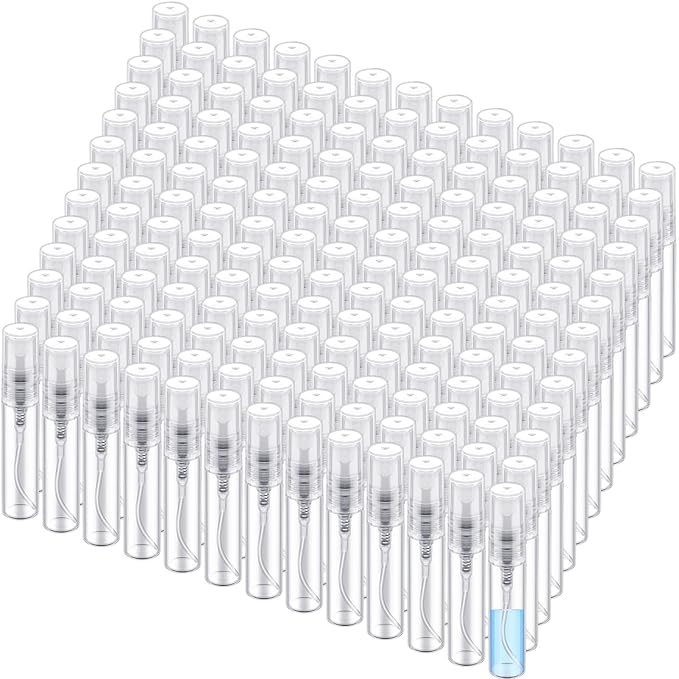 Zhehao 50 Pcs Mini Spray Bottles 5 ml Clear Glass Perfume Bottles Refillable Fine Mist Perfume Atomizer Portable Empty Sample Containers for Cleaning, Essential Oils, Travel (Clear Cap)