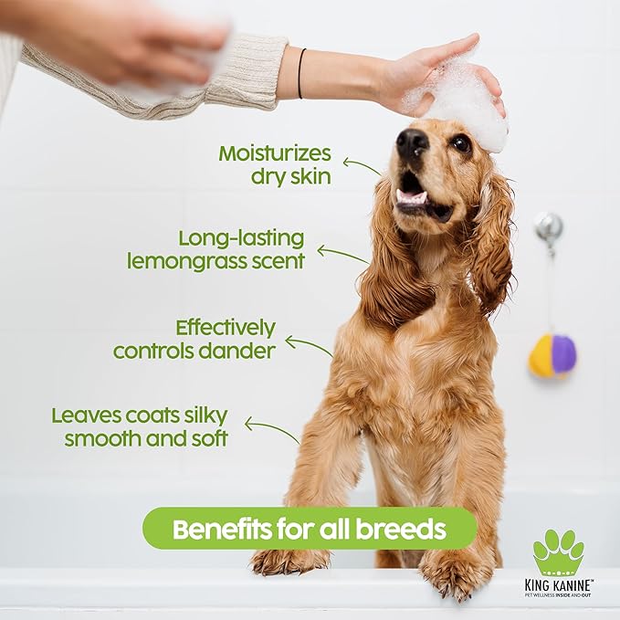King Kanine Natural Dog & Cat Shampoo King Klean 16 oz | Organic Pet Shampoo for Sensitive & Dry Skin | Hypoallergenic Gentle Cleansing Formula for Pet Allergies