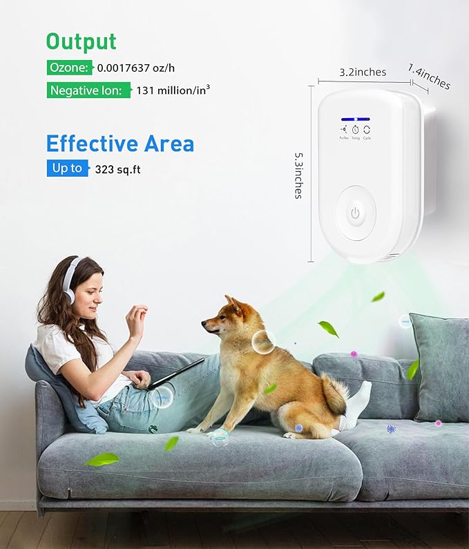 2 Pack Air Purifiers Plug In Wall for Home, Ozone Odor Eliminator Air Ionizer with Negative Ions for Strong Odors, Pet Deodorizer for Dog Cat and Smoke Smell in Small Room Bedroom Bathroom Kitchen