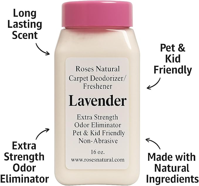 Carpet Deodorizer Powder – Lavender Scent, Extra Strength Odor Eliminator, Pet & Kid Friendly, Non-Toxic, 16 oz