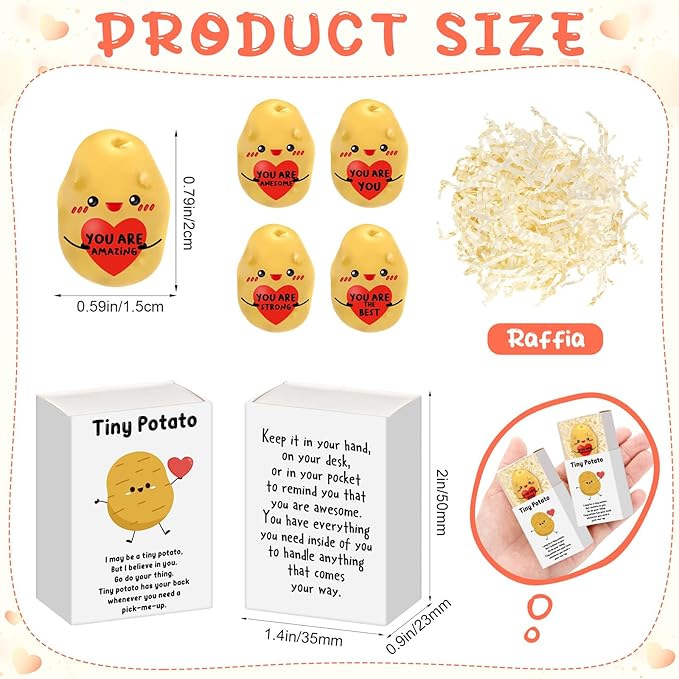 25 Set Employee Appreciation Gifts Bulk Coworkers Thank You Desk Pets Holiday Small Cute Emotional Support Resin Ornaments Card Box for Women Men Adults Office (Heart Potato)