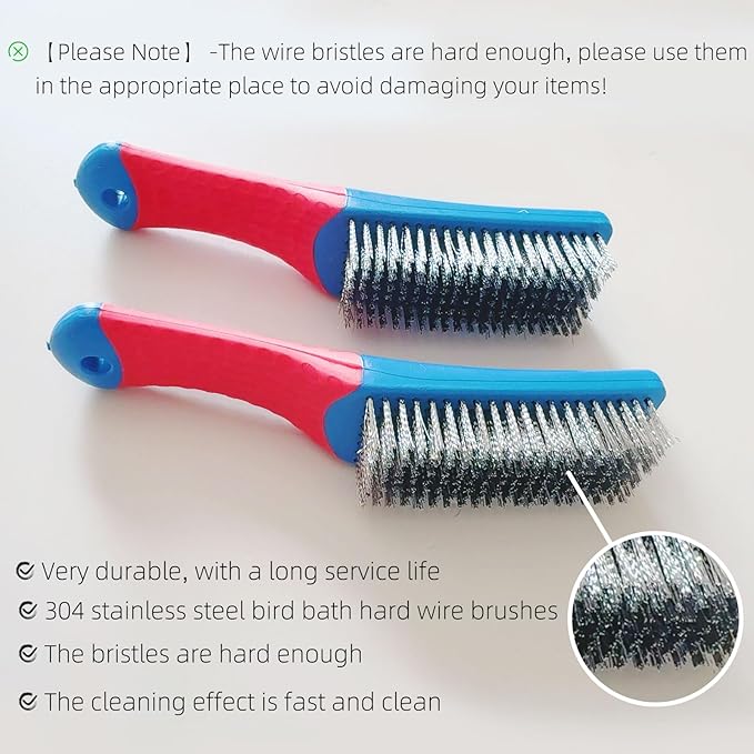 2 Pcs Bird Bath Hard Wire Brushes，Iron Out Rust Stain Remover，Bathtub Cleaning Brush，Hummingbird Feeder Cleaning Brushes，Outdoors Fountain Cleaner Safe for Birds，Bird Cage，Concrete，Birdbaths，Bow
