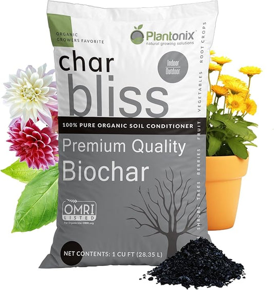 Char Bliss (1 Cubic Ft) - Organic Biochar for Plants - OMRI-Listed Biochar Soil Amendment Organic - Horticultural Charcoal for Plants, Gardening, & Potting Soil - 100% Natural and Renewable Bio Char