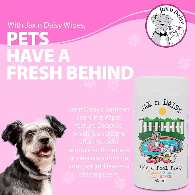 Jax n Daisy Pool Pawty Summer Scent pet Wipes cat Dog Wipes Handy pet Supplies Cleaning Products for Dogs Cats Dog Accessories Products for Cats cat Ear Cleaner Supplies