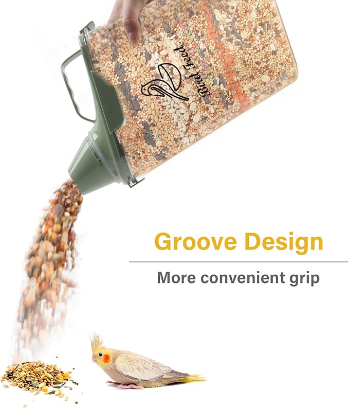 2.8L Airtight Bird Seed Storage Container With Handle and Measuring Cup - Portable Pet Food for Wild Bird Sunflower Seed - BPA Free Transparent/Green