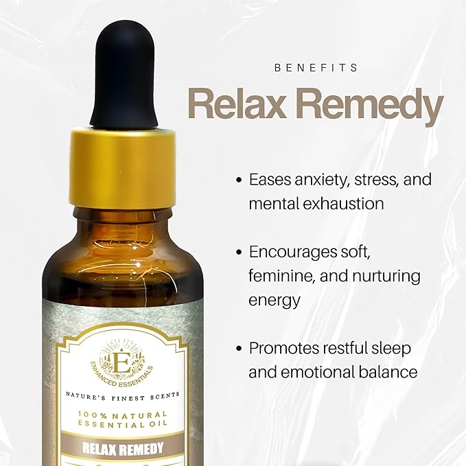 Relax Remedy Essential Oil Blend by Enhanced Essentials|Slow-Distilled French Lavender, Ylang Ylang, Geranium, Hibiscus & Blue Lotus | Emotional Calm, Mood Harmony & Deep Relaxation |1 fl oz (30 ml)