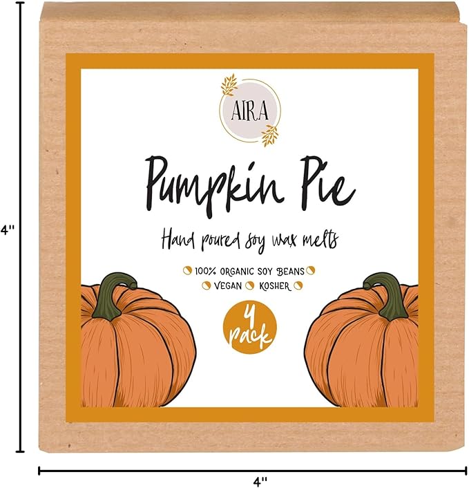 Aira Fall Wax Melt - Organic, Vegan, Kosher, Scented Soy Wax Cubes w/Essential Oil Blends - No Chemical 100% Soy Wax Melts for Electric/Tealight Melters - Hand-Poured Soy Tarts - Pumpkin Pie - 4 Pack