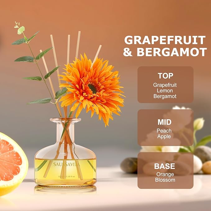 Reed Diffusers Set Grapefruit Scent, 7.10 oz Diffusers for Home with 7 Diffuser Sticks, Reed Diffuser for 120 Days, Perfect for Bathroom, Shelf Decor, Air Fresheners