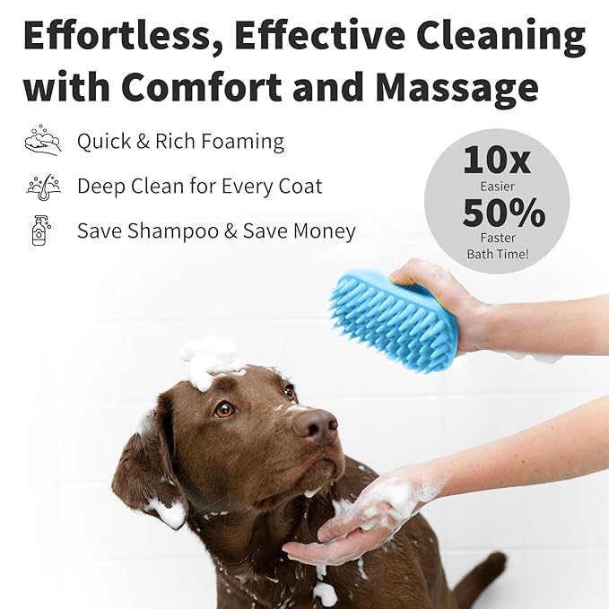 Bath Brushes for Pet Grooming & Massage,Rubber Scrubbing Brush for Dogs,Pet Silicone Shampoo Brush,Ideal for Long & Short Haired Dogs and Cats, Essential Puppy Accessory,Blue