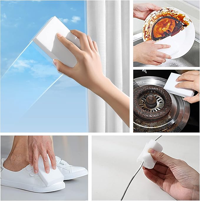 10Pack Melamine Sponges for Multi-Purpose Cleaning - Tough, Durable Magic Sponge Erasers for Use on Sinks, Kitchen, Bathrooms, Walls, Floors, Bathtubs, Shoes, Furniture, Cars - Won't Rip Easily.
