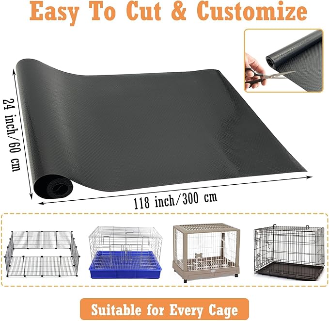Hamiledyi Guinea Pig Cage Liner Reusable Guinea Pig Bedding Easily Cut to Suit Cage Washable and Anti Slip Guinea Pig Pee Pads for Small Animal Hamster Rat Rabbit Chinchillas (24" x 118" Black)
