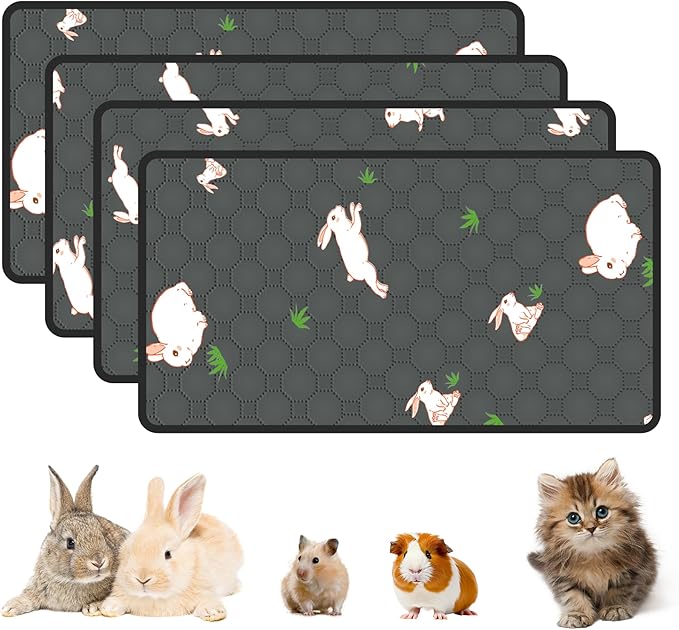 4-Pack Guinea Pig Cage Liner, 16in x 30in Fast Absorption Washable Bedding Pee Pads for Dogs Puppy Rabbit Small Animal Cage Mat, Leakproof & Non-Slip