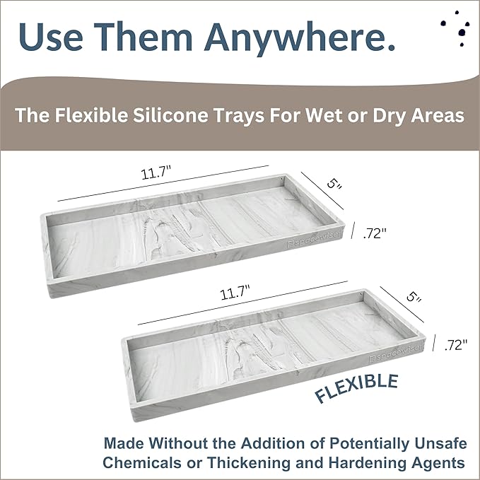 Countertop and Vanity Tray - 2 PC Large 11.7" Silicone Bathroom Trays, Counter Organizer, Dish Soap Sponge Holder Kitchen Sink Tray Organizer, Sink Caddy Toothbrush Key Kitchen Soap Trays