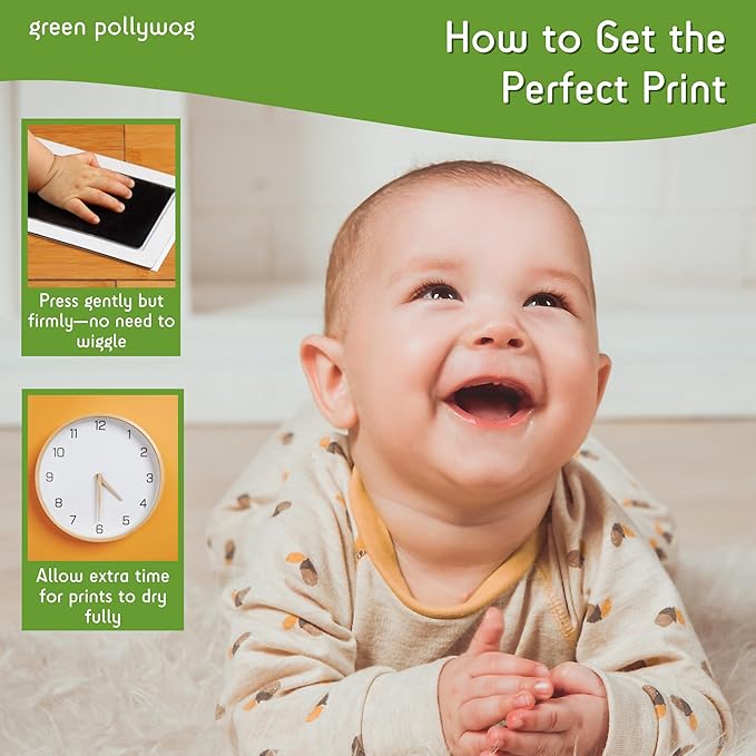 Green Pollywog Clean Touch Inkless Pad | Non-Toxic, Extra-Large | Baby Handprint and Footprint Kit | Safe Ink for Newborns | Paw Print Stamp for Dogs
