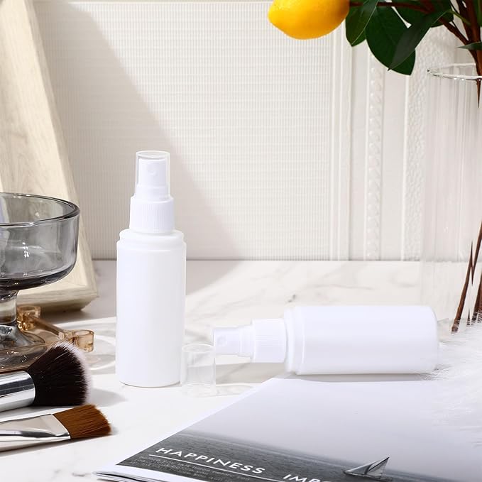 80 Pack 2 oz Plastic Spray Bottles Fine Mist Travel Spray Bottles with Pump Cap Double Cap Refillable and Reusable Empty Plastic Containers for Travel Cosmetic Essential Oils Perfume (White)
